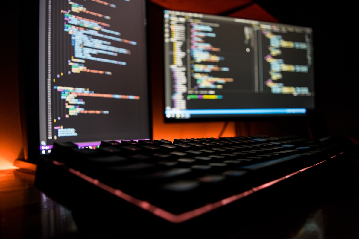 Developer inspecting search console data on a large monitor